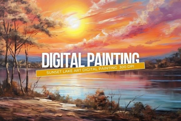 Download Sunset Lake Art Digital Painting - Painting Collection
