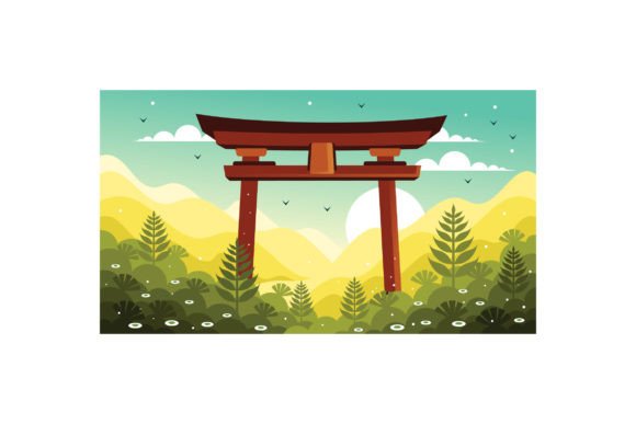Download Torii Gate Japan in Forest Illustration - Illustration Collection