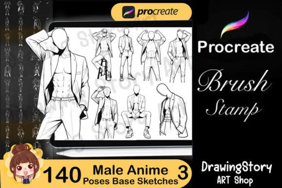 Download 140 Procreate Male Anime Poses 3 - Premium Resources