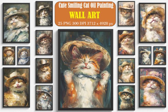 Download Cute Smiling Cat Oil Painting Wall Art - Painting Collection