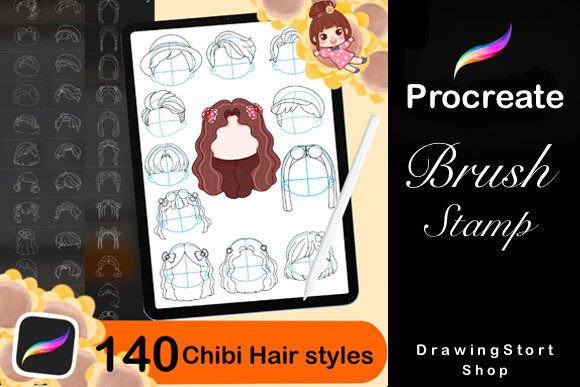 Download 140 Procreate Hair Stamp Brushes - Hair stamp Collection